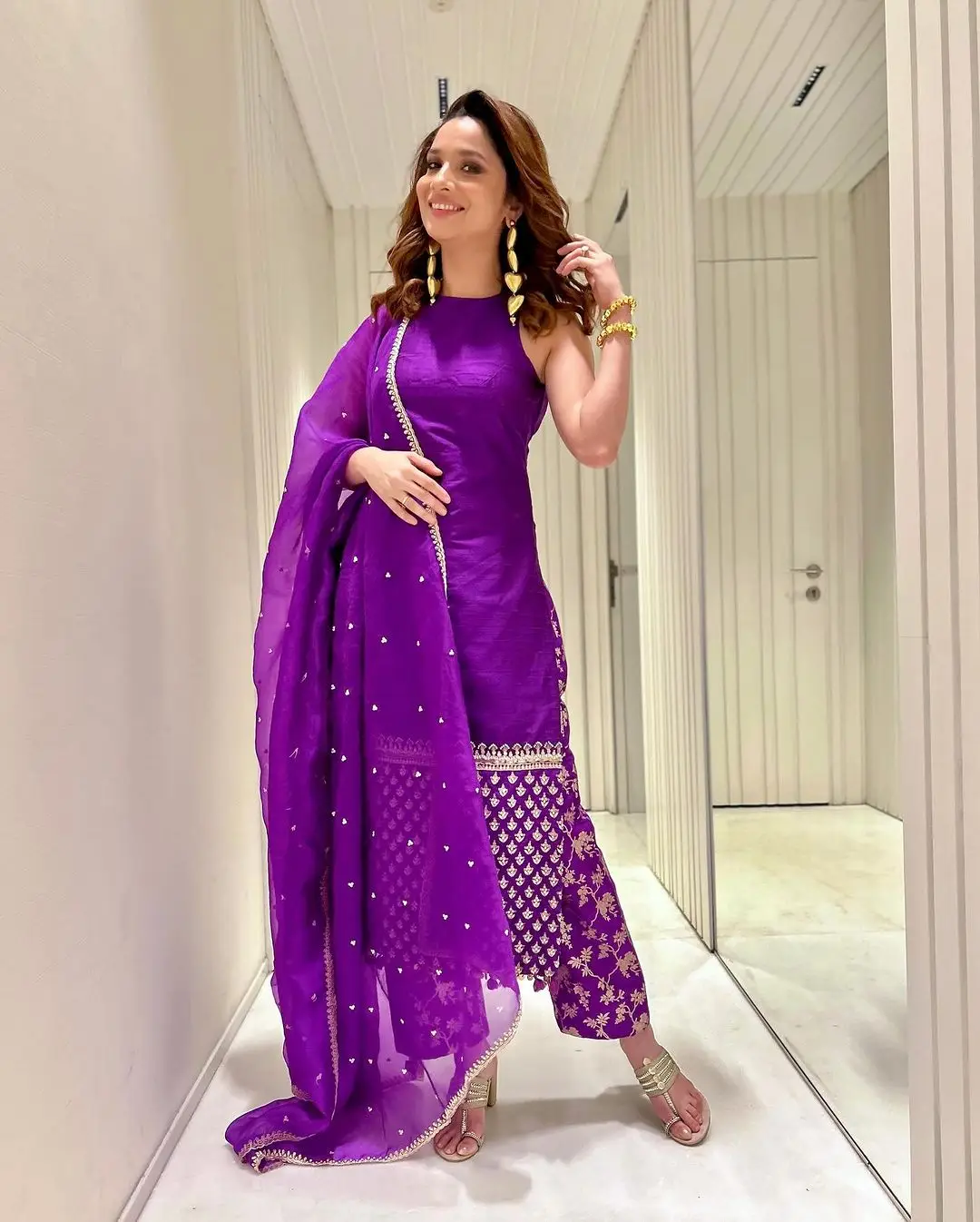 marathi actress ankita lokhande stills in violet dress
